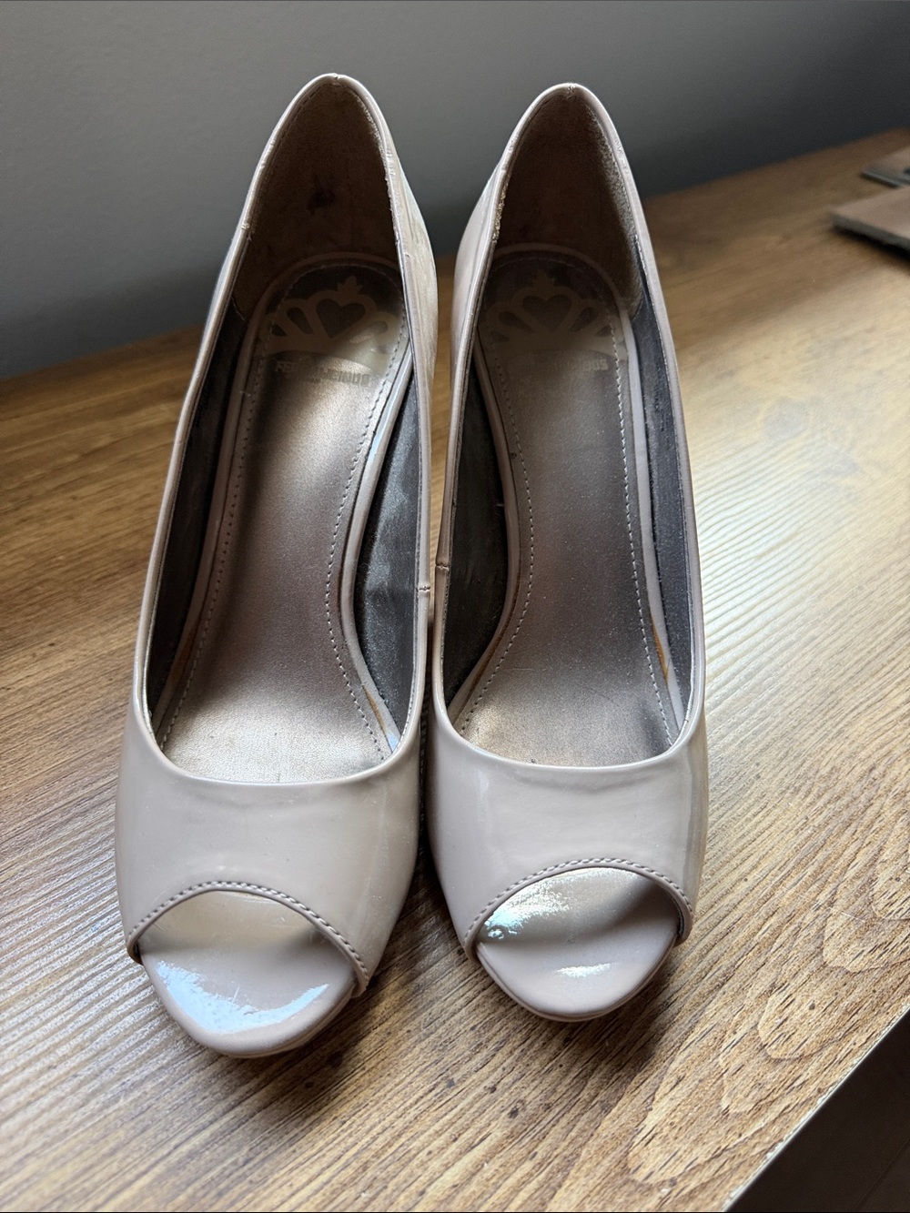 Fergalicious Nude Peep-Toe Heels